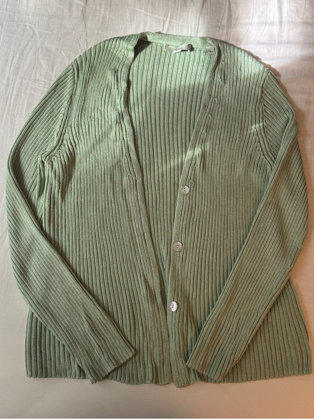 Vince Sage Green Ribbed Button-Front Cardigan